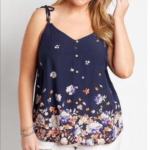 Maurices Navy Floral Tie-Shoulder Tank